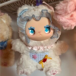 Cute Plush Doll with Blue and Pink Accents